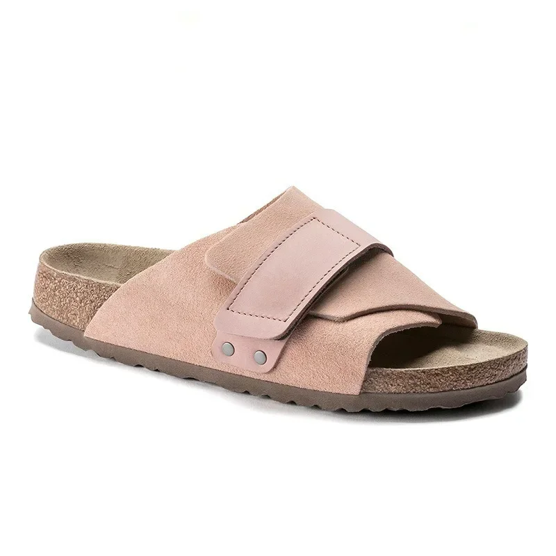 Birkenstocks shoes men's and women's leather cork bottom Birkenstocks cool slippers summer wear all cowhide Velcro one-word drag