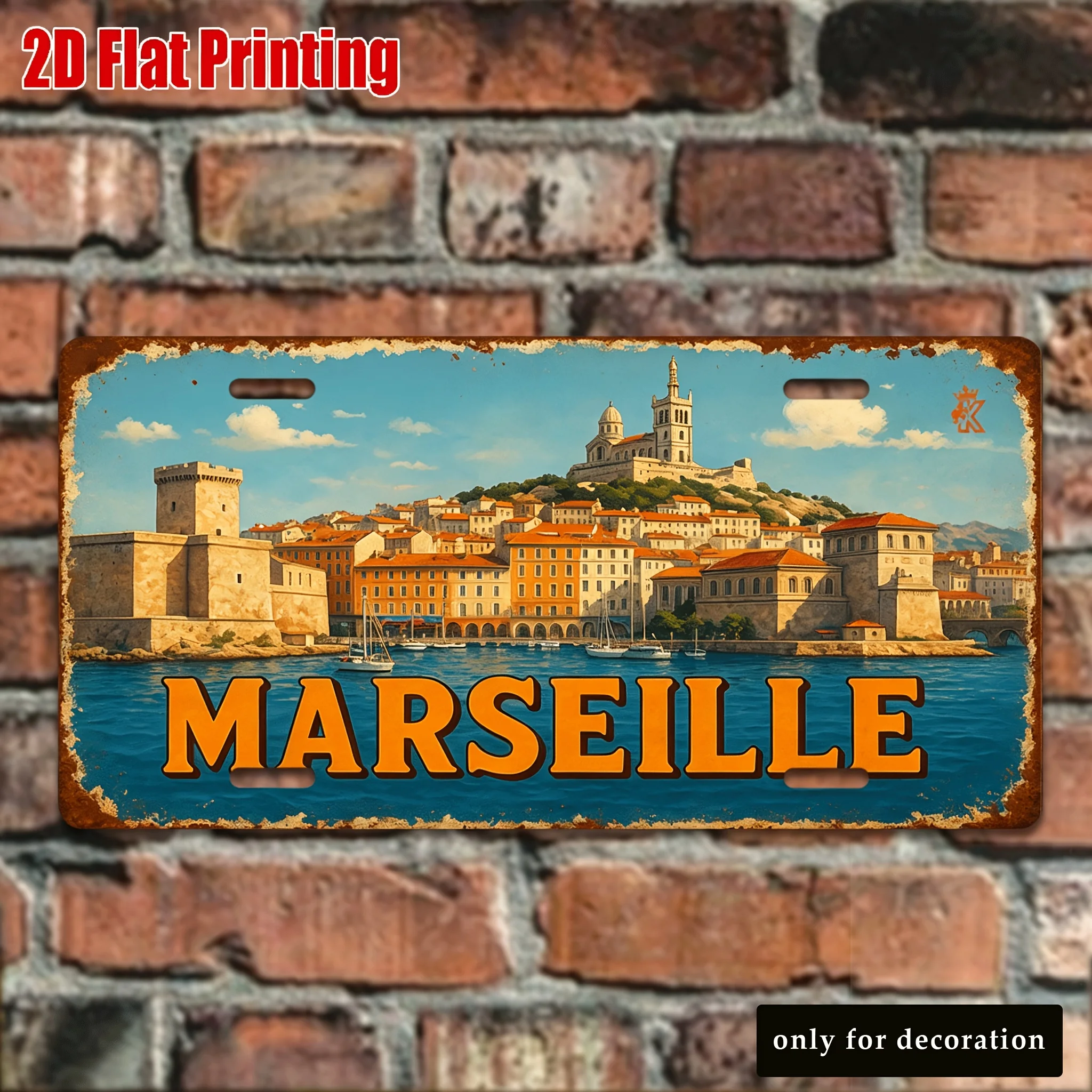 2D Flat - 1pc, 2Dflat, for Decoration Solely, 2D Flat Printing, Retro Metal Sign, Outdoor Plaques & Wall Decoration, Marseille S
