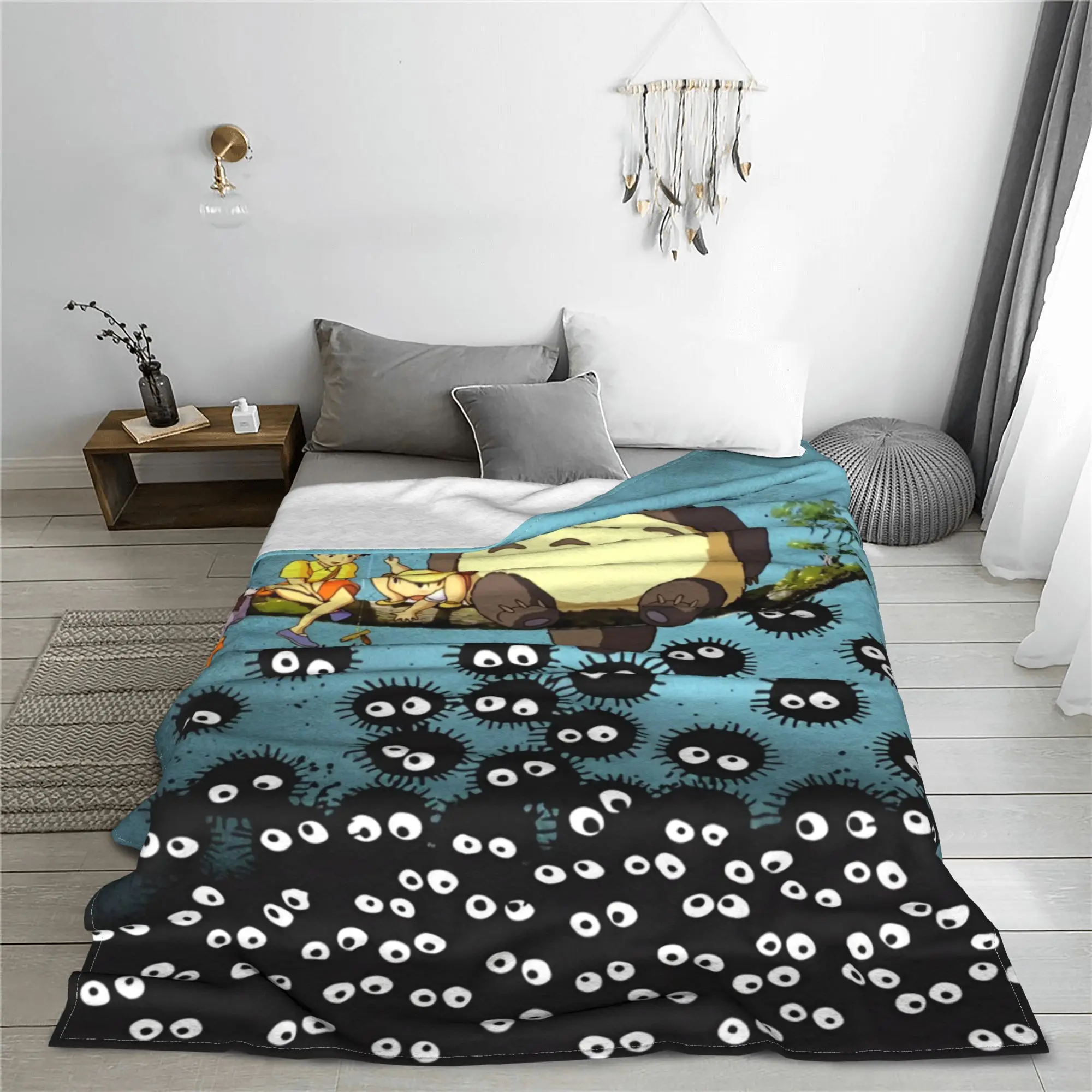 Cartoon Soot T-TotoroS Blanket Flannel Textile Decor Anime  Multifunction Soft Throw Blanket for Sofa Car Bedspread