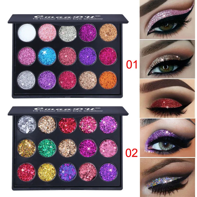 Cmaadu 15 cores ouro cebolinha pó diamante glitter sombra bandeja cintilante deslumbrante universal à prova dwaterproof água fácil de colorir