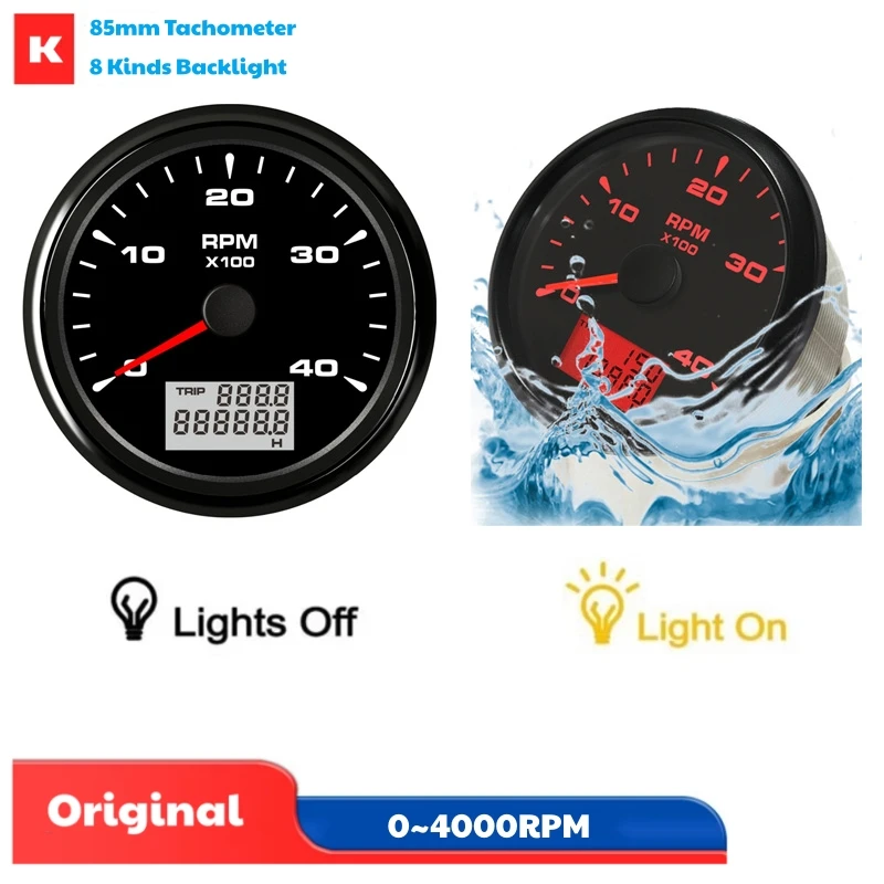 

0-4000RPM Tachometers Revolution Meters 85mm Rev Counters 8 Kinds Backlight Color with Hourmeters RPM for Auto Boat Motorcycle