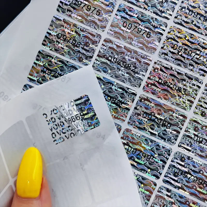 392 pezzi/378 pezzi Etichetta sigillata ologramma antimanomissione con numeri seriali unici neri, adesivi originali autentici