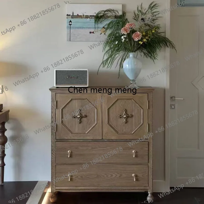 

Solid wood shoe cabinet French retro chest cabinet Log wind drawer Bedroom storage High chest cabinet