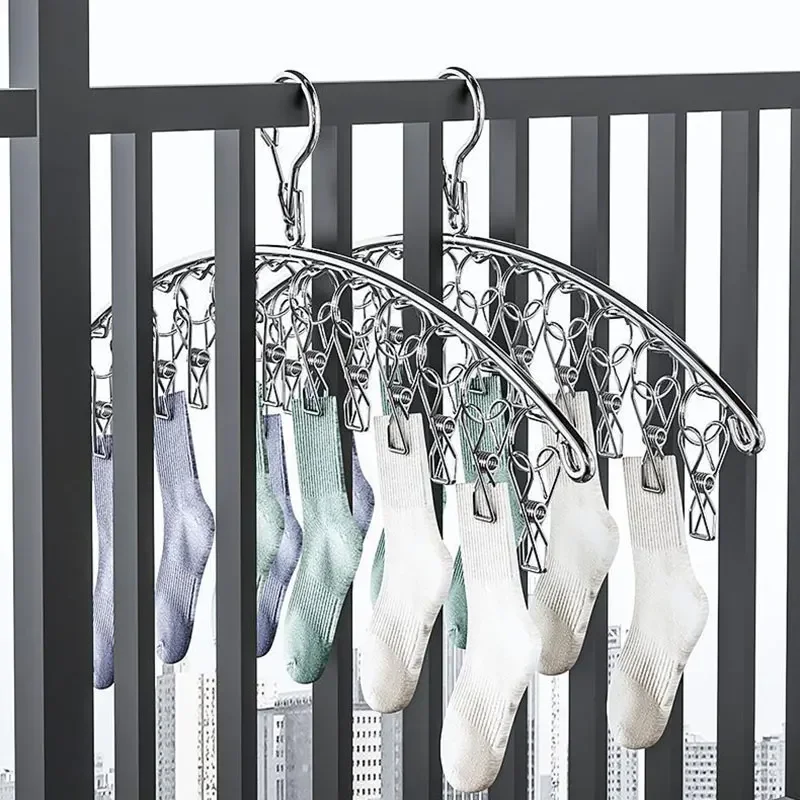 Stainless Steel Clothes Drying Hanger Windproof Clothing Rack Clips Sock Laundry Airer Hanger Underwear Socks Holder 20 Clips