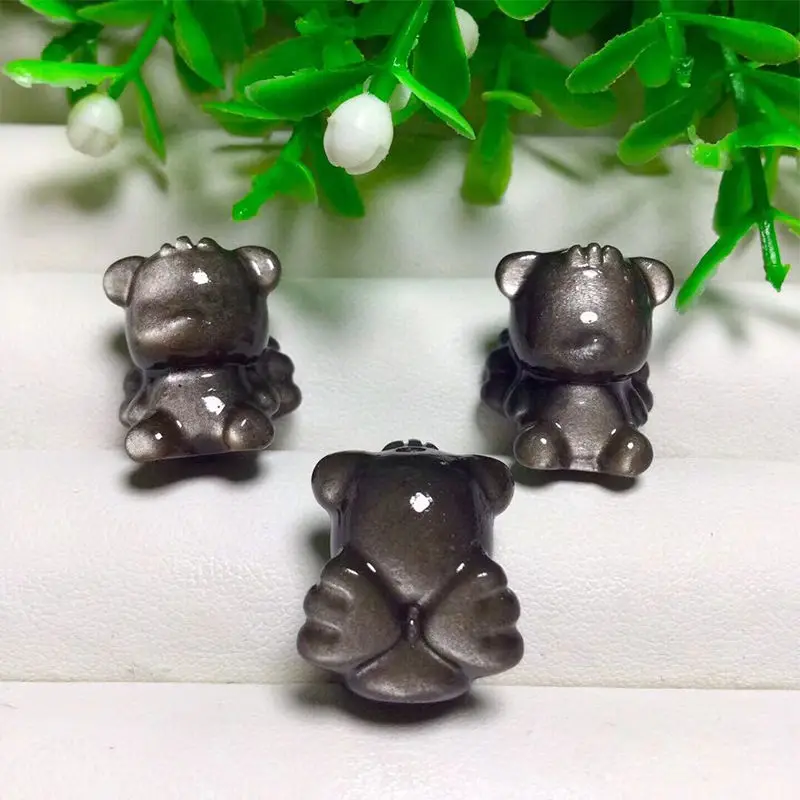 

Natural obsidian carved cute little bear angel