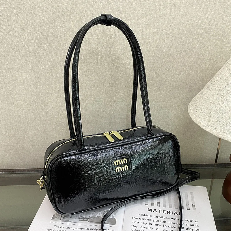 

2026 Waxed Leather Bowling Bag | Glossy Polished Tote for Women with Detachable Charm, Structured Commuter Handbag