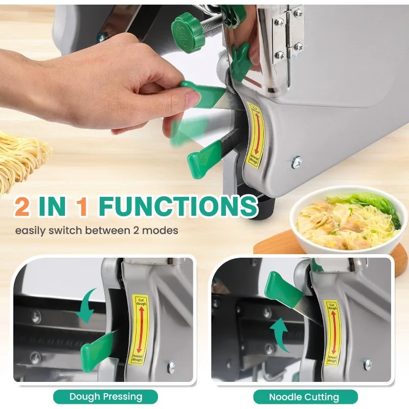 صانعة المعكرونة الكهربائية التجارية ، 2 في 1 ، ماكينة النودلز الأوتوماتيكية ، سماكة قابلة للتعديل ، أسطوانة عجين النودلز الثقيلة ، 2: 6