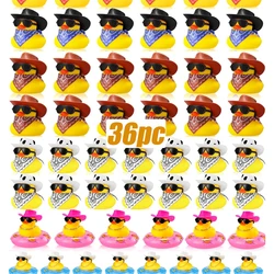 36Set Cowboy Rubber Duck Mini Yellow Duckies Party Toy Tiny Ducks with Cowboy Hat Paisley Bandanas Sunglasses for Summer Birthdy