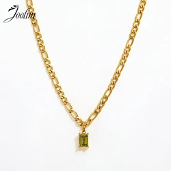 Joolim Jewelry Wholesale Waterproof&No Fade Fashion Cubic Green Zirconia Pendant Fiargo Chain Stainless Steel Necklace for Women
