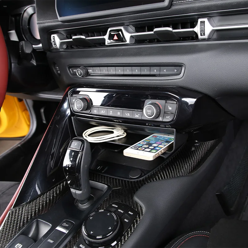 For Toyota GR Supra MK5 A90 2019-2025 ABS Black Car Central Control Storage Box Multifunctional Phone Tray Car Accessories