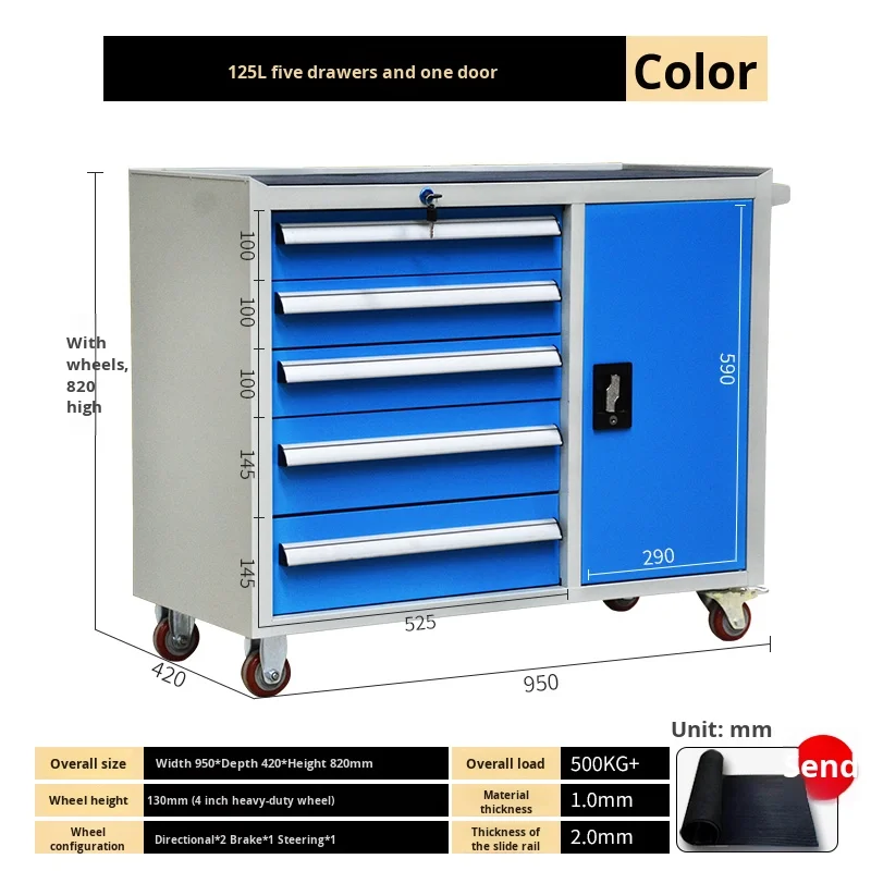 Mobile Workbench for Heavy Duty Metal Industrial Lockable Workshop Tool Cabinet Wheeled Car Repair Customizable Cart 140kg