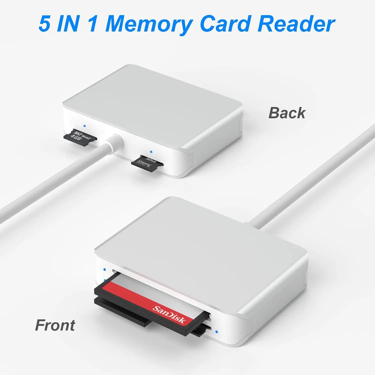 SD Card Reader for Camera, 5-in-1 Micro SD for TF/SD/SDHC/SDXC/M2/CF,Computer Adapter for Laptops/PC/USB A Devices