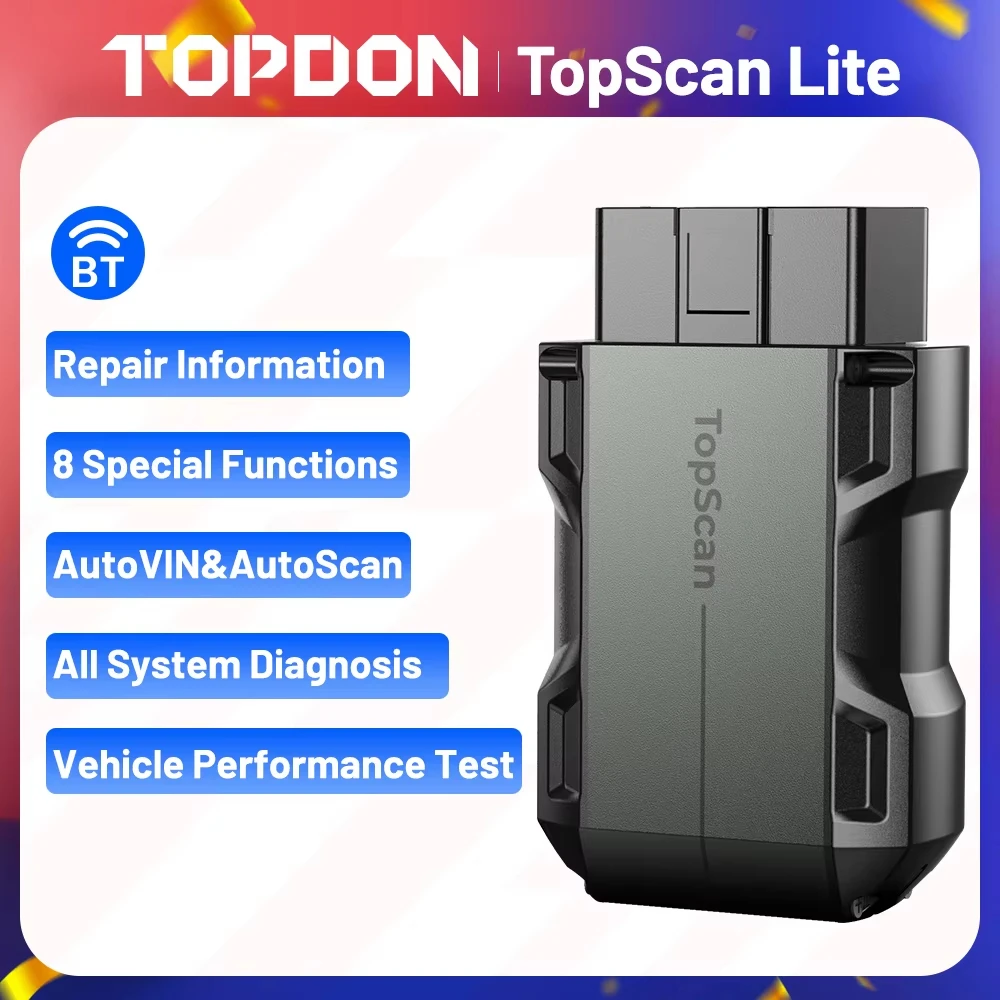 TOPDON TopScan Lite OBD2 Scanner, Bidirectional Scan Tool, 8 Resets & AI Repair Guides, AI Assistant, Bluetooth Car Scanner, Performance Test, FCA AutoAuth, CAN-FD, iOS & Android, 120+ Car Brands