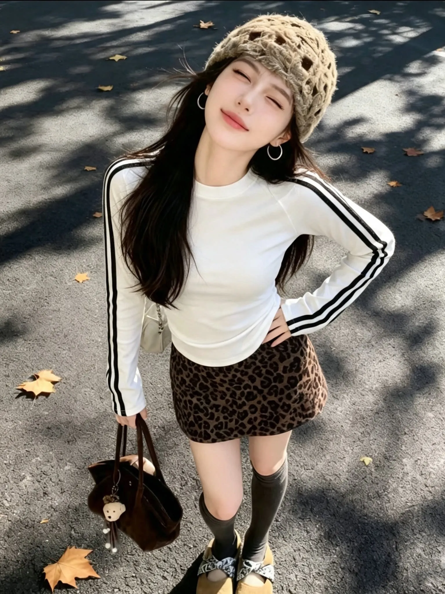 Stylish Long Sleeve Women's T-shirt Korean Striped Slim Fit round Neck Base Layer Top Skin-friendly Breathable High Waist Design