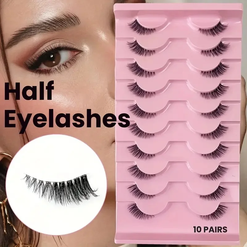 Nature Half Lashes Falsche Wimpern Natürliche Katzenaugenwimpern 10 mm kurze Wimpern 3D-Volumen Falsche Wimpern Soft Strip Lashes Pack C