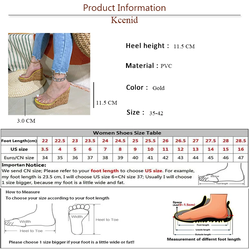 Kcenid Summer Wedges Slippers For Women Sexy PVC Transparent Sandals High Heels Sexy Open Toe Summer Shoes Woman Platform Mules