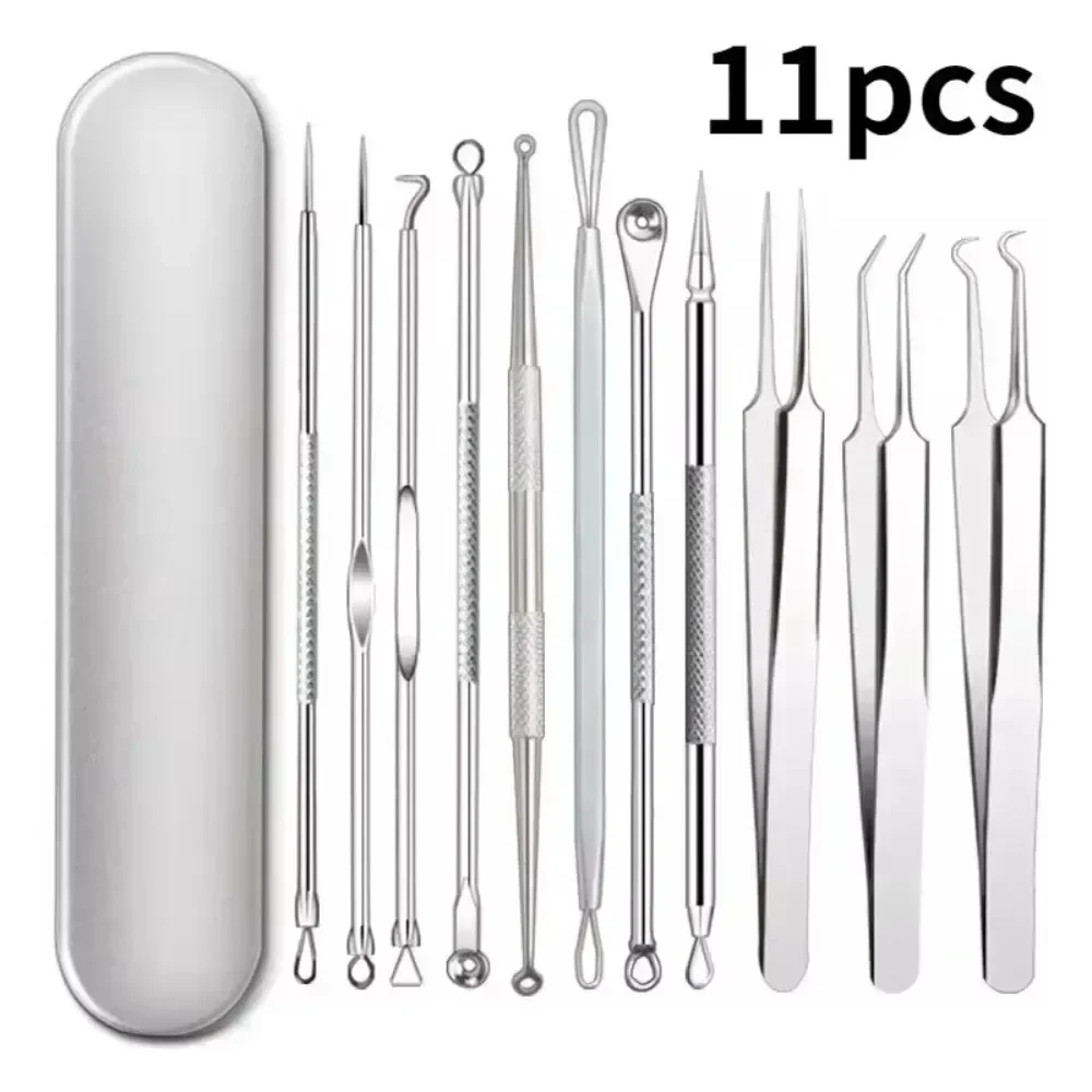 

11Pcs Acne Needles Blackhead Remover Pore Cleaner Ingrown Hair Tweezers Black Dots Cleaner Deep Cleansing Face Skin Care Tools