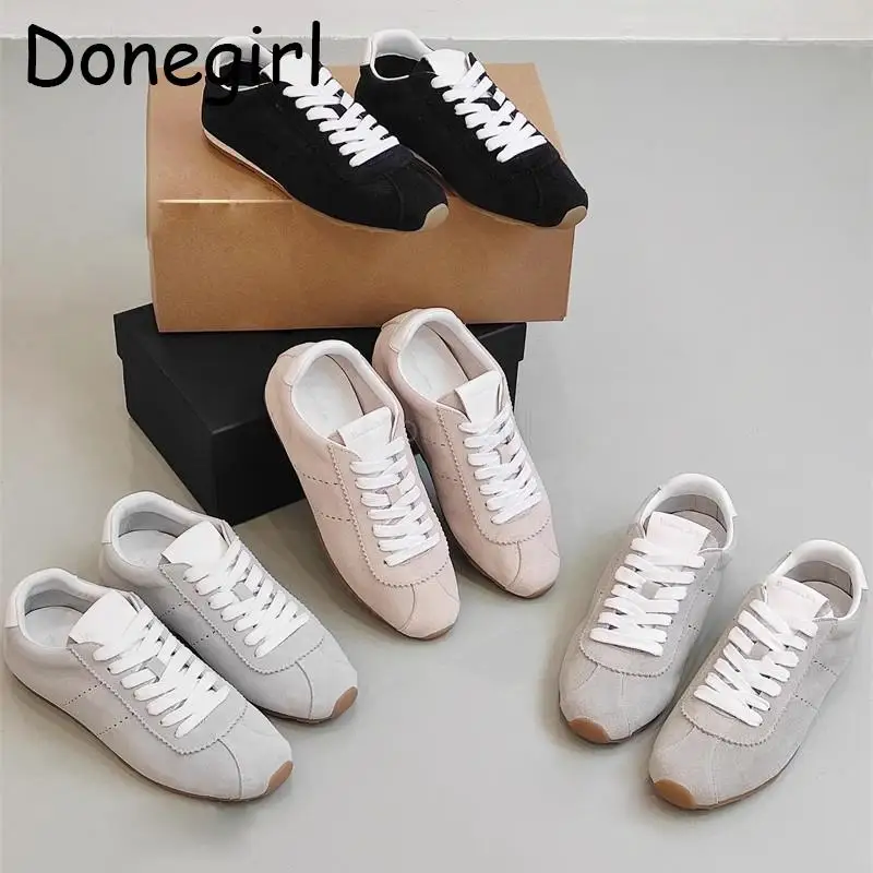 

Donegirl 2024 New Women Spring Fashion Leather Suede Lacing Sport Shoes Simple Casual Versatile Commute Sneaker Female Chic