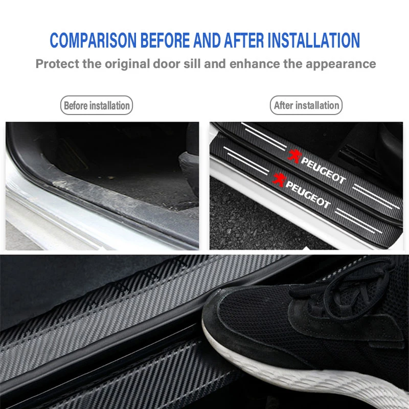 1/4/5Pcs Car accessories Door Sill Scuff Plate Decor Carbon Fiber Stickers For Peugeot 408 308 3008 508 208 301 407 108 205 2008