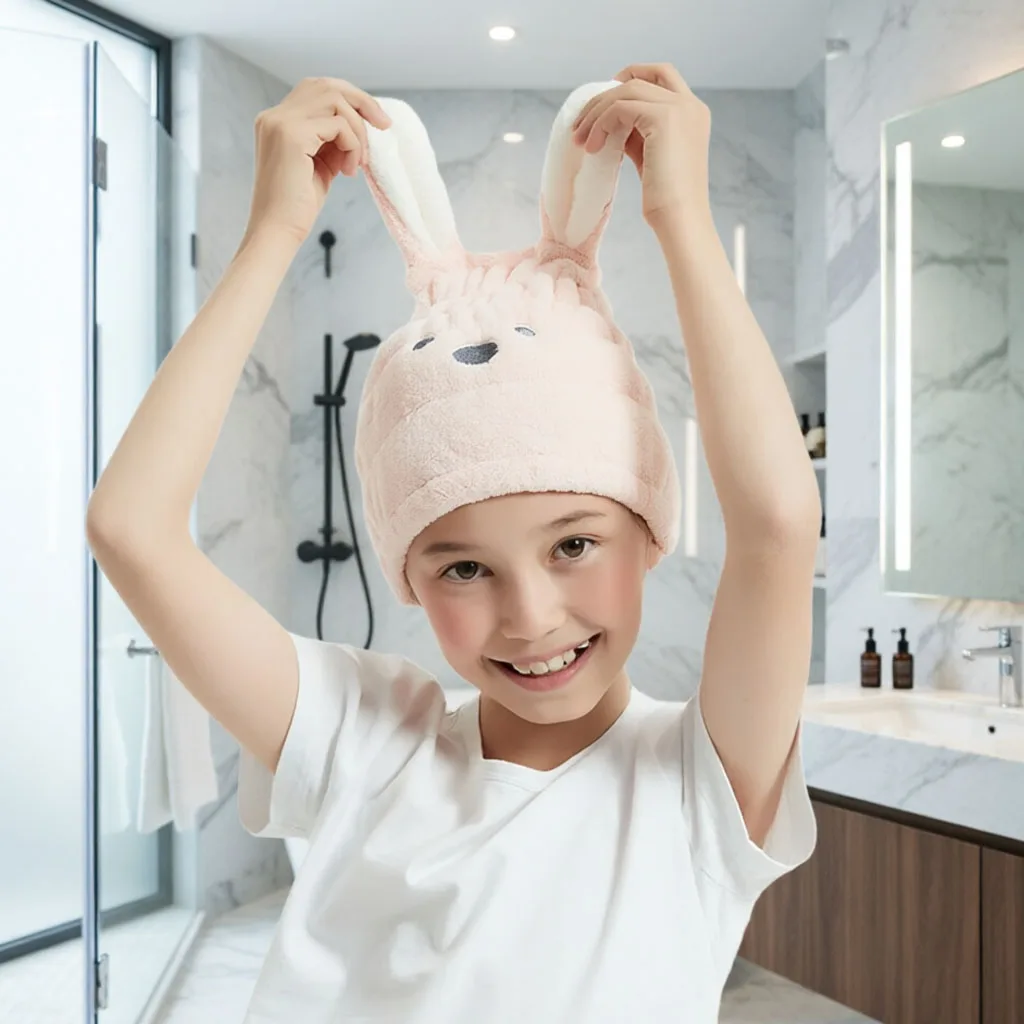 Rabbit Dry Towel Bath Cap Cute Cartoon Coral Velvet Wrap Head Towel Hair Towel Absorbent Quick Dry Hair Cap