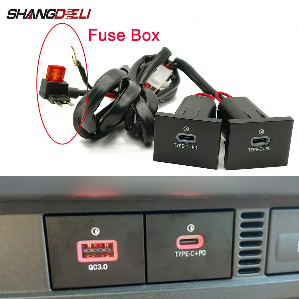 Red LED Light Car Dual Type C PD Charge Phone Charging Adapter Fuse Box for Power Fit for Ford Focus 2 Mk2 2009 2010 2011