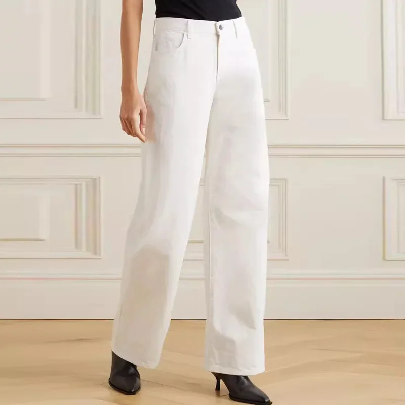 THE R0W 24SS Women's Autumn Fashion Straight Flutter Jeans High Waistband Classic White Casual 9 Pants Y2k Pants Women's Pants