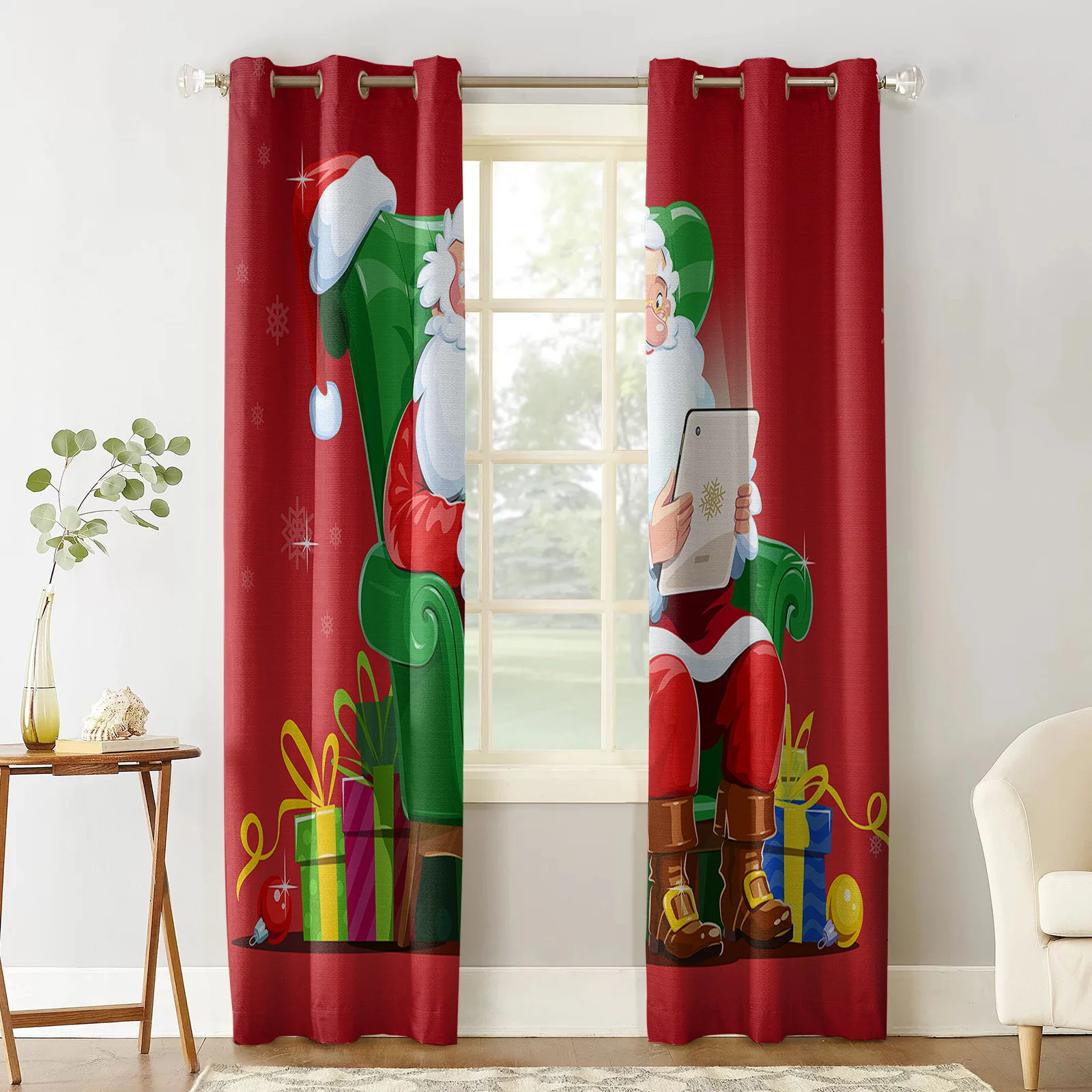 Santa Claus Sofa Gift Rest Window Curtain Made Finished Drapes Home Decor Kids Room Window Treatments Curtains