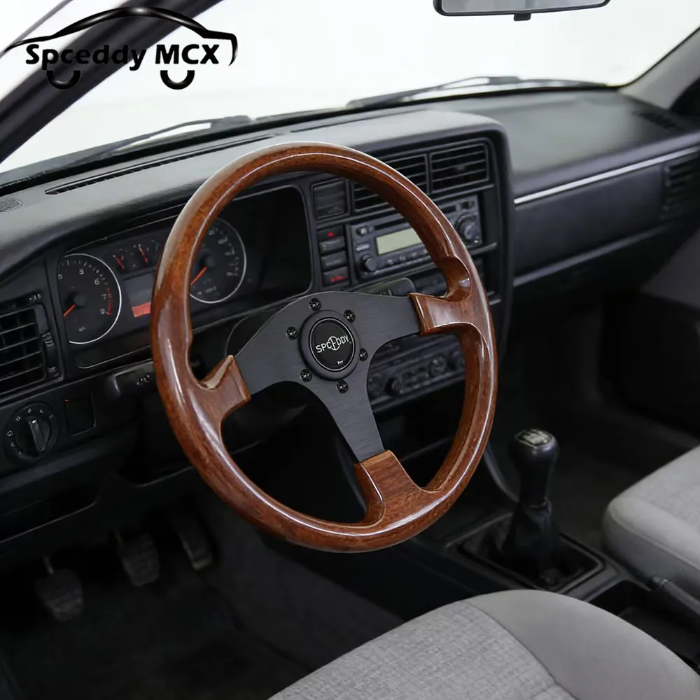Spceddy Racing Steering Wheel 14inch 350mm Classic Wood Grain Look ABS Grip Flat With Aluminum Bracket T14260420120