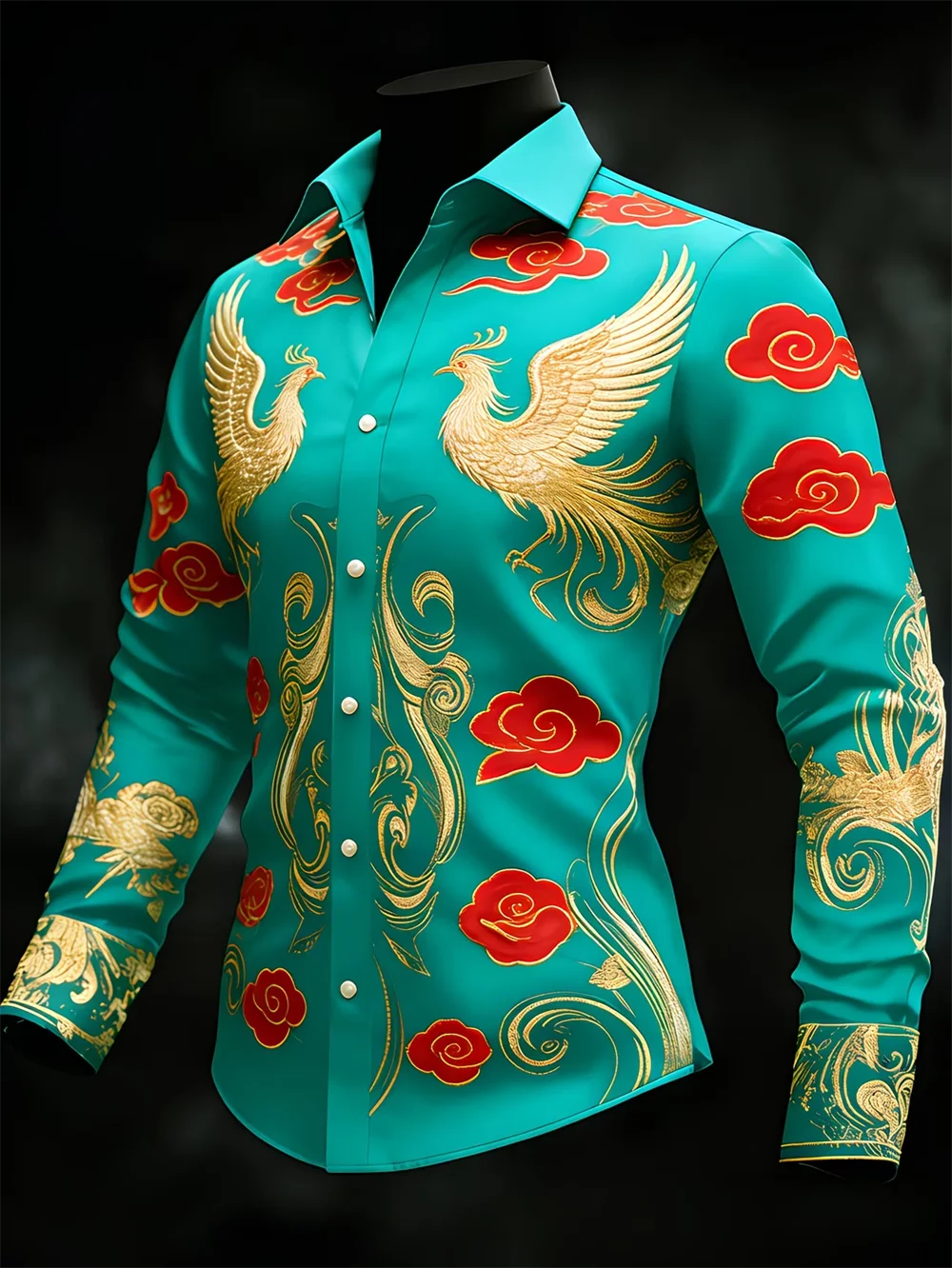 New Men's 3D Cross Printed Long Sleeved Shirt with High-Quality Pattern Casual Long Sleeved Collar Top