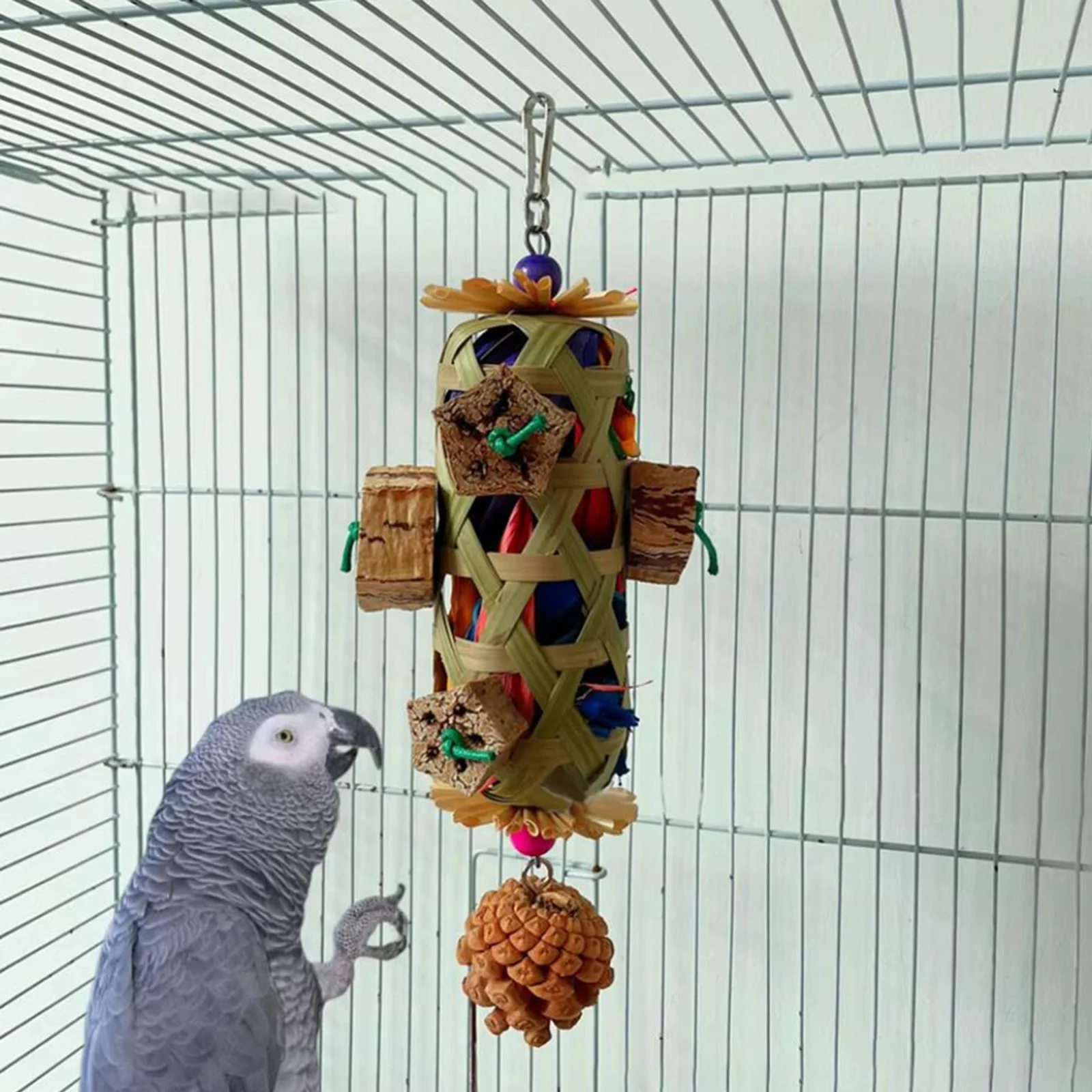 Parrot Hanging Bite Wooden Colorful Shredding Crinkles Parrot Chewing Toys Bird Cage Toy for Conures Cockatiels Parakeets