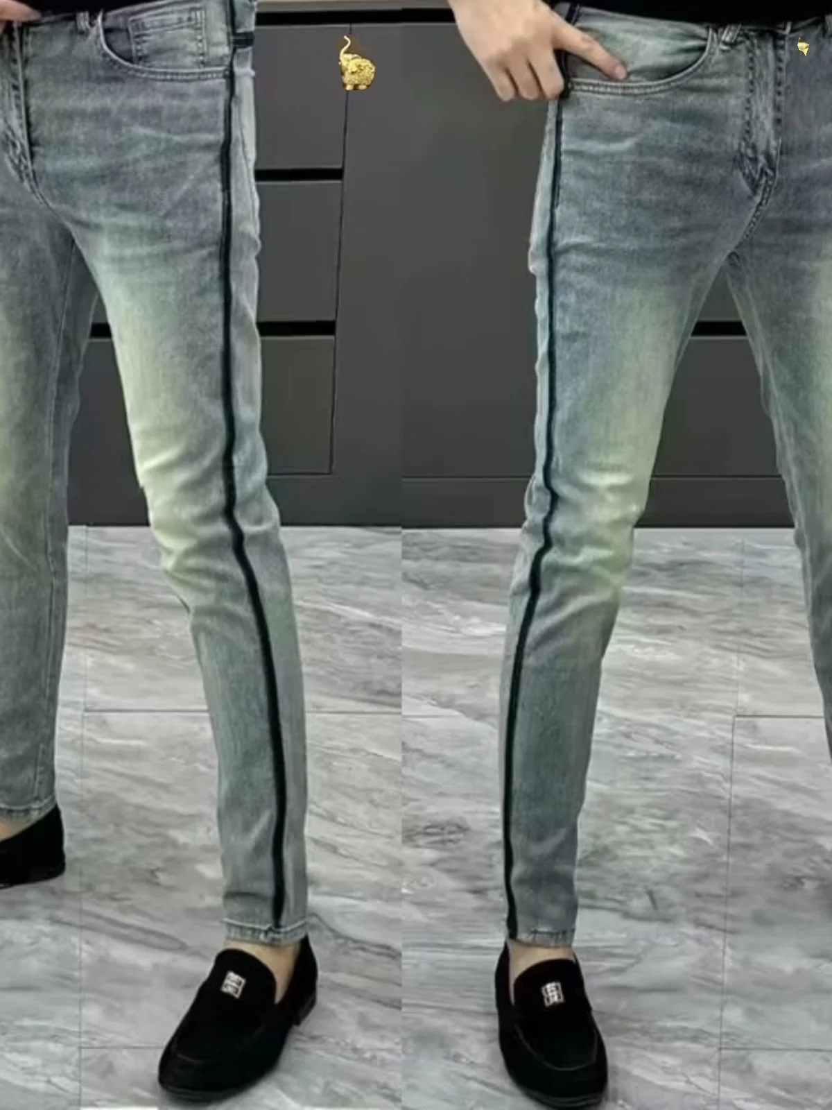 

Summer New Sle Slim Fit Men's Jeans Trendy Splice Youth Casual Pants mid Waist Long Trousers Cotton Stretch Denim Cool Sens...