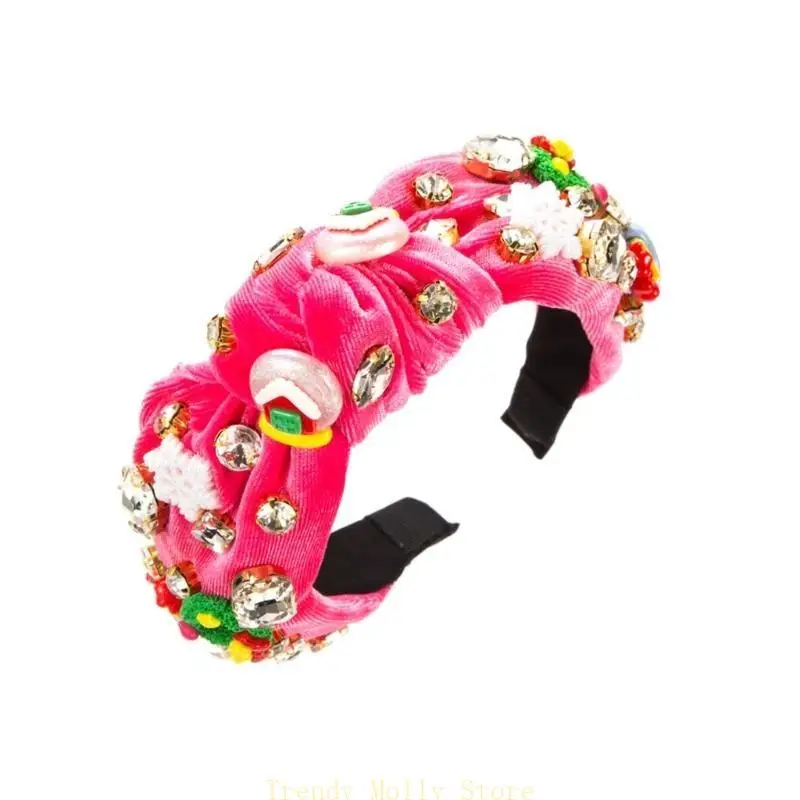 N5KB węzeł szerokie giełdowy pałąk dla kobiety delikatne bożonarodzeniowe opaski przeciwpoślizgowe opaski na głowę słodkie jogi