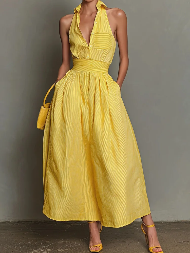 

Women's Sleeveless Sexy V Neck Maxi Dress Summer Elegant Retro Party Chic Patchwork Holiday Simple Fashion Ladies Dresses 2026