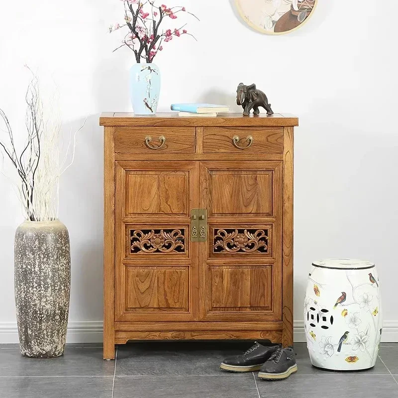 Old elm shoe cabinet carved hollow porch locker living room