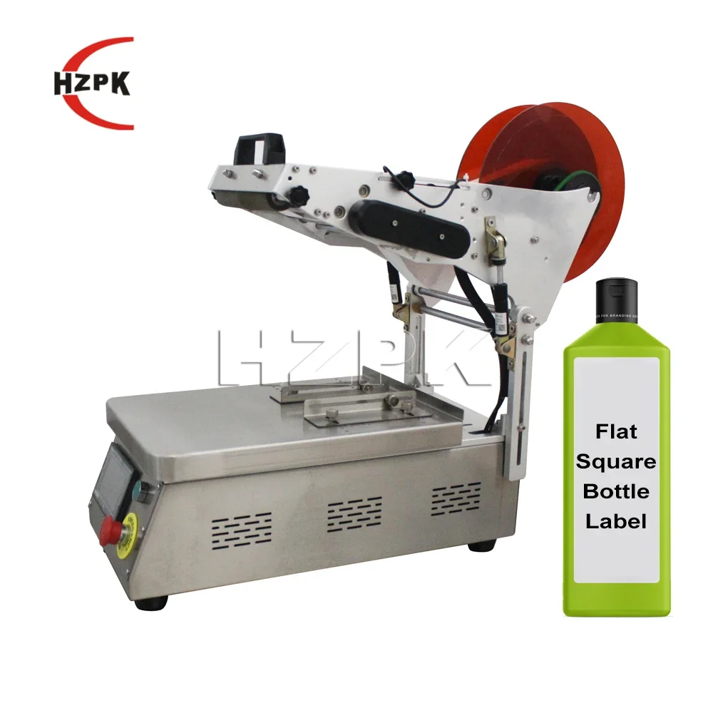 HZPK small desk top manuel plastic water flat square bottle adhesive sticker labelling machine