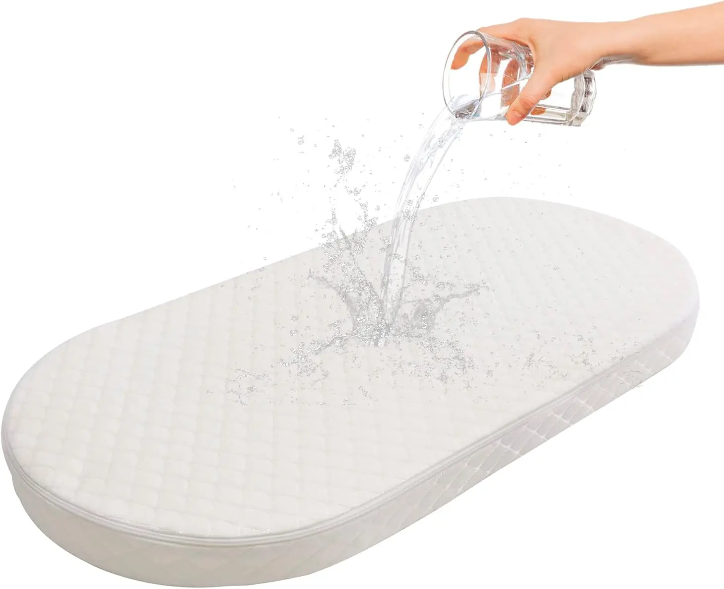 

Baby Bassinet Mattress, Breathable, Hypoallergenic, Premium Foam, , Oval Shaped With Removal Waterproof Cover,15"" X 30"" X