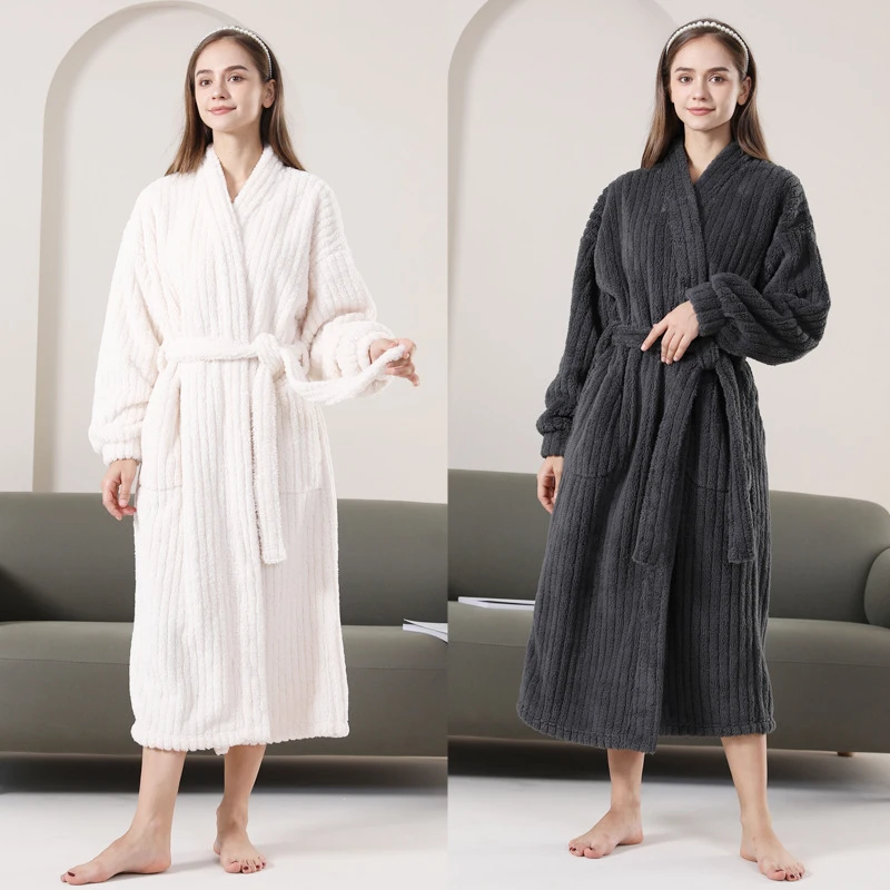 

Flannel Robe Autumn Winter New Thick Warm Sleepwear Bathrobe Kimono Dressing Gown Female Loose Coral Fleece Nightgown