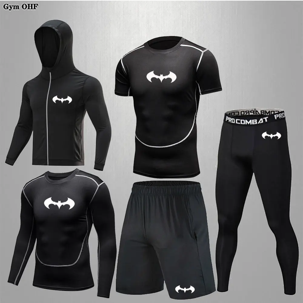 Men\'s Rashgard Tracksuit MMA Compression Running Suits Fitness Jogging Workout Quick Dry Men Set Gym Training Sport Set New