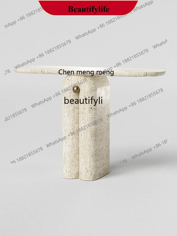 D178  Wabi Sansan natural marble entrance table, high-end designer style, travertine entrance against the wall