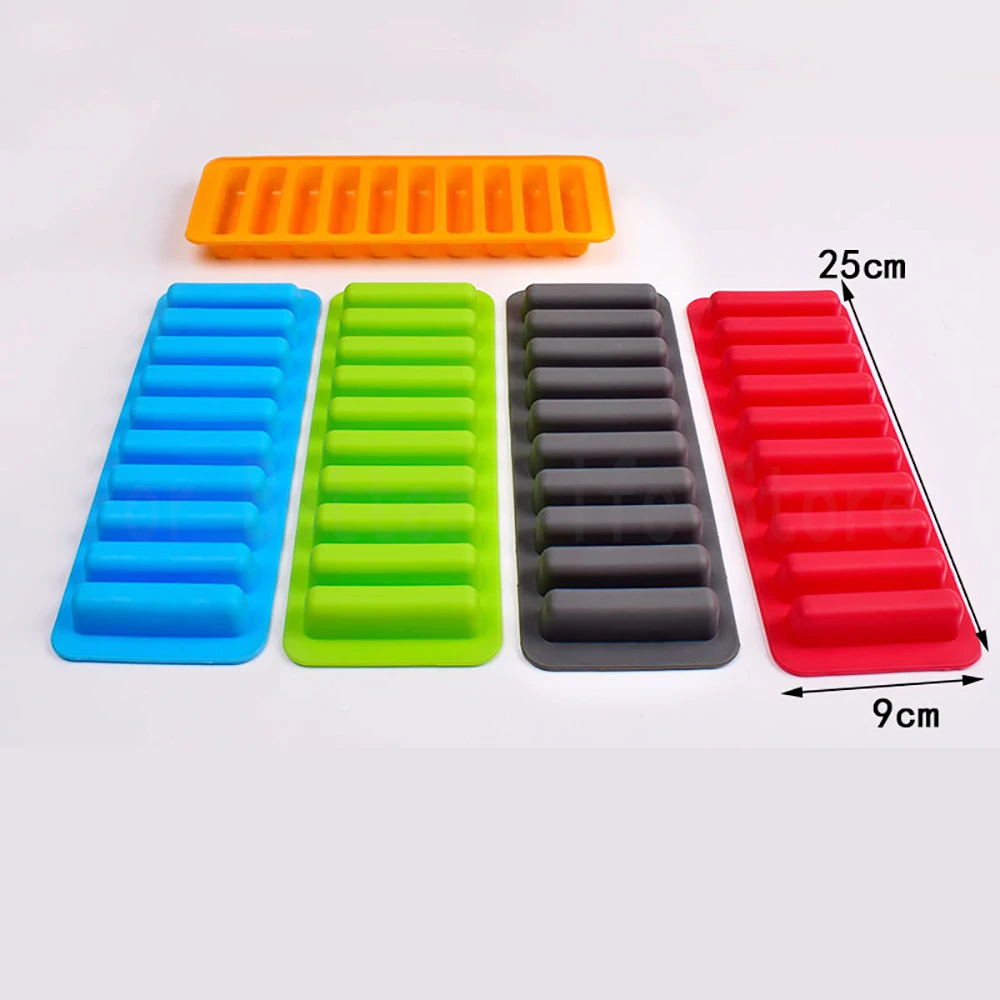 1 piece 10 Hole molds silicone ice cube Cylinder Silicone Ice Plate Finger Muffin Cookies Ice Cream Chocolate Baking molde