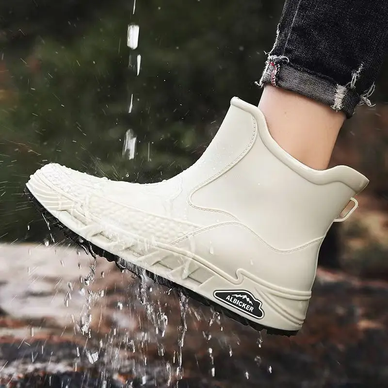 Men's New Flat Sole High Top Rain Boot Lovers Soft Sole Non Slip Waterproof Slip On Kitchen Work Shoes Garden Shoe Fishing Wader