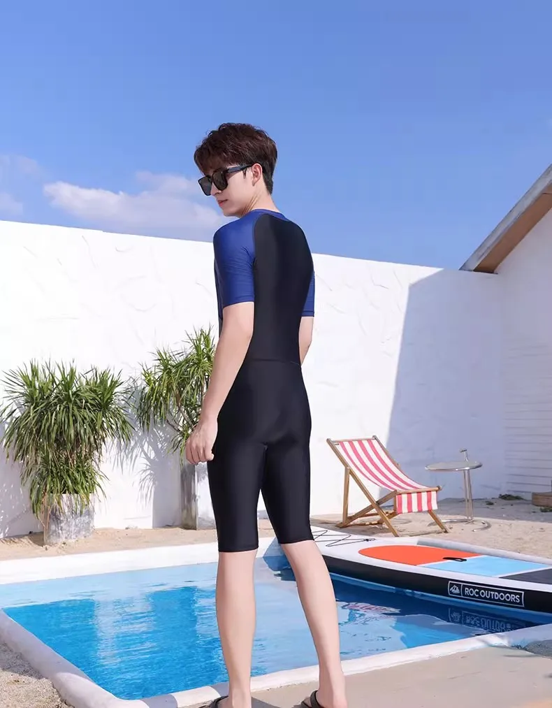 Men UPF50+Sun Protection Short Sleeve Quick-Dry Water Sports Beach Surfing SwimWear One Piece Professional Athletic Bathing Suit