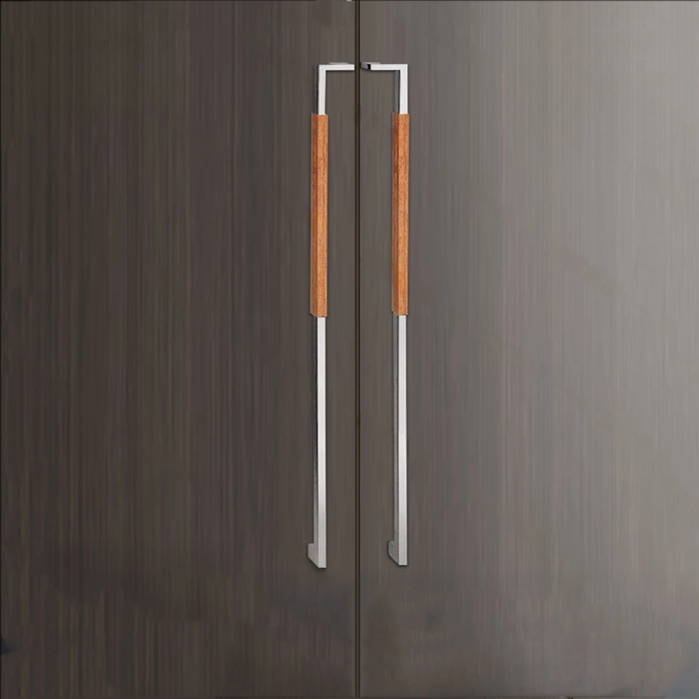 Modern custom glass door handle luxury main entrance long door handle gold stainless steel wood color combination