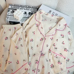 Fresh Sweet Little Flowers Print Women's Pajamas French Elegant Cloud Cotton 2pc Female Nightgown 2024 New Summer Y2k Sleepwear