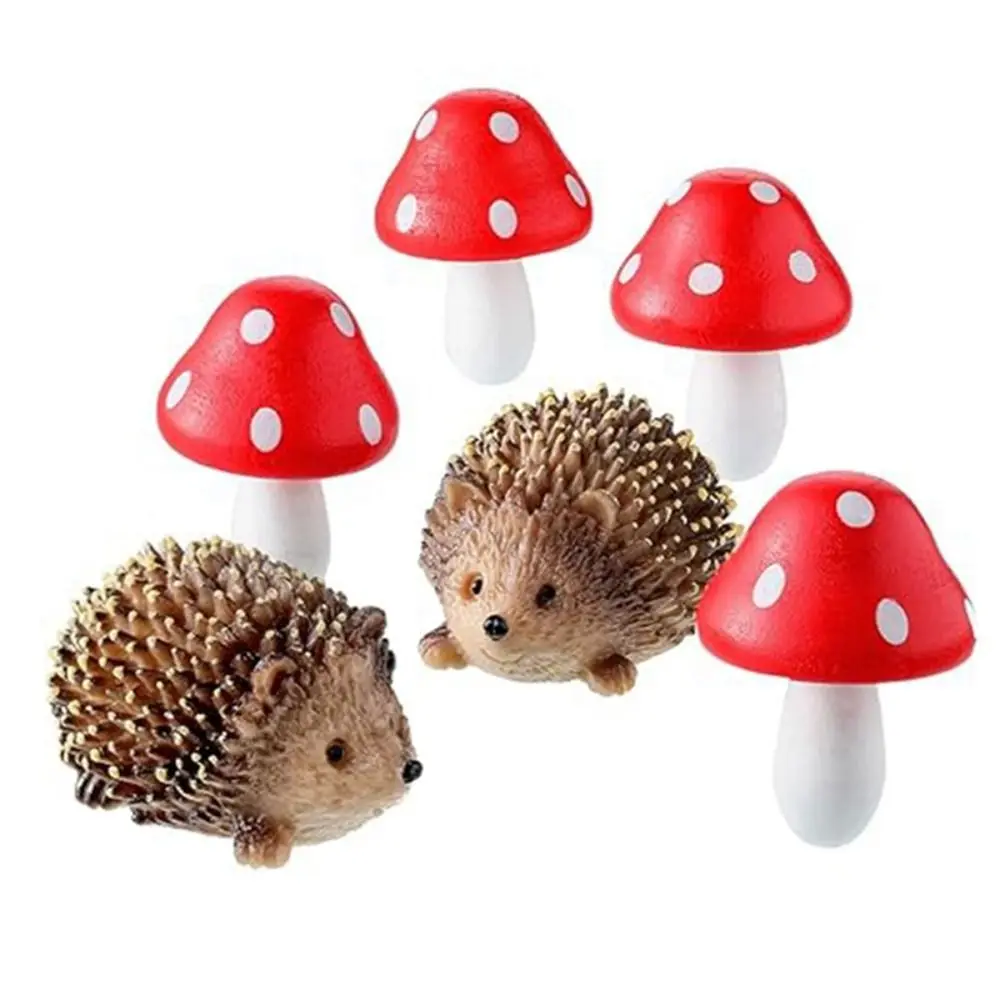 6PCS Resin Mushroom Miniature Decorations Garden Supplies Kids Toys Animals Figurines Action Figure Simulated Micro Landscape