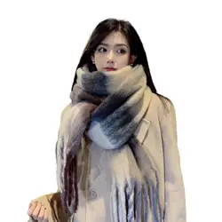 Women Winter Scarf Twisted Tassel Contrast Color Thick Warm Soft Neck Warm Windproof Wide Long Decorative Lady Shawl