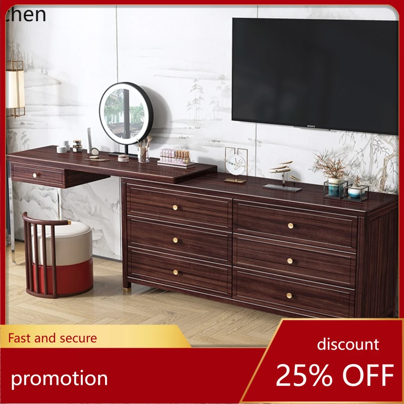 

HXL Solid Wood Dressing Table Walnut Bedroom Makeup Table Combination Chest of Drawers