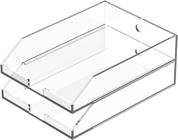 2pcs Modern Style Acrylic Desk File Organizer Stackable Paper Trays A4 Paper Holder Letter Tray Display Rack for Office School
