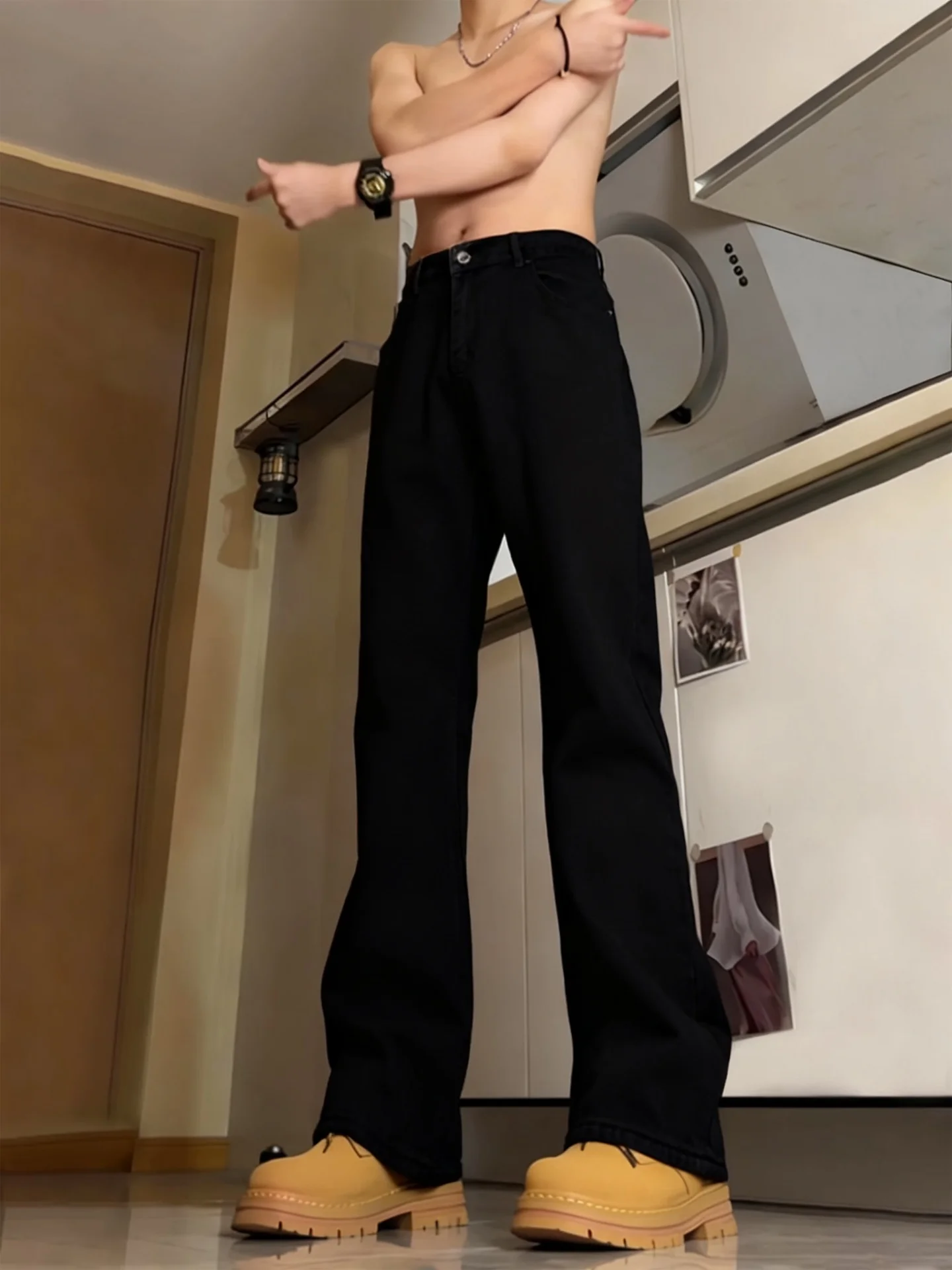 

Мужские брюки Bla Fce с прямым кроем, облегающие, в американском стиле, осенне-зимние, с высокой талией, слегка расклешенные