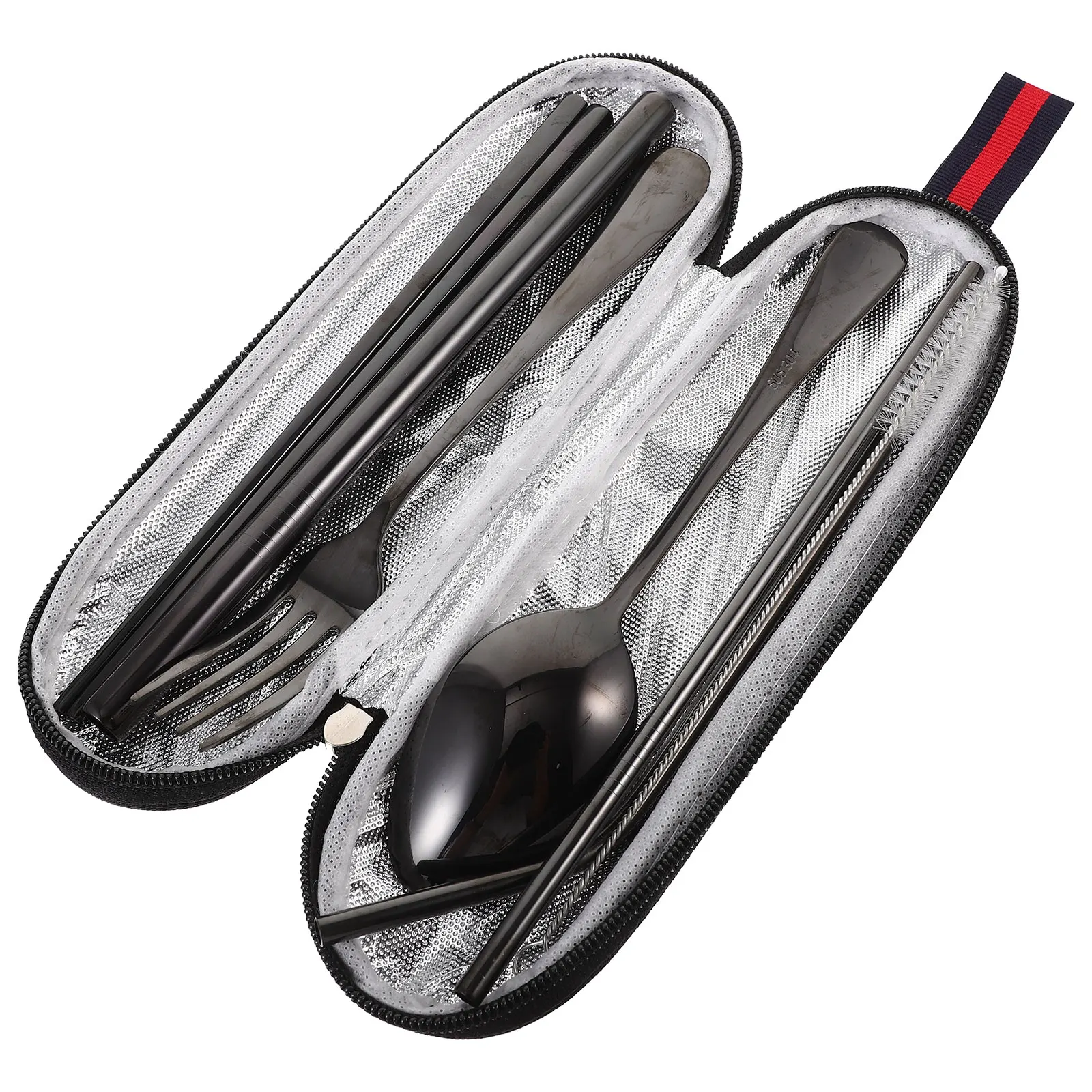 

1 set Stainless Steel Straw Set Portable Outdoor Tableware Kit Black Gray Bag Travel Utensils Fork Spoon Chopsticks for Family